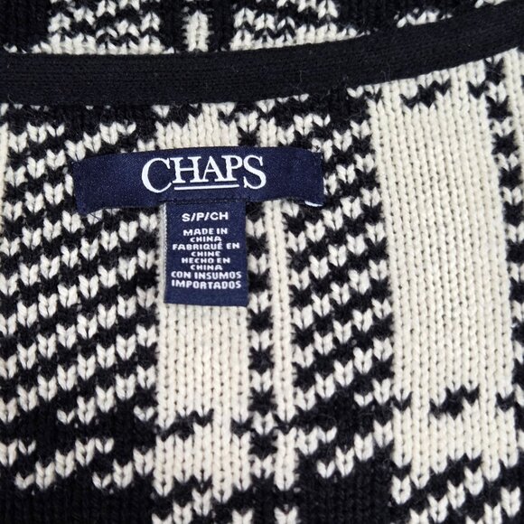 Chaps Cardigan Womens Small Black White Plaid Check Open Duster Sweater Preppy - Picture 2 of 7